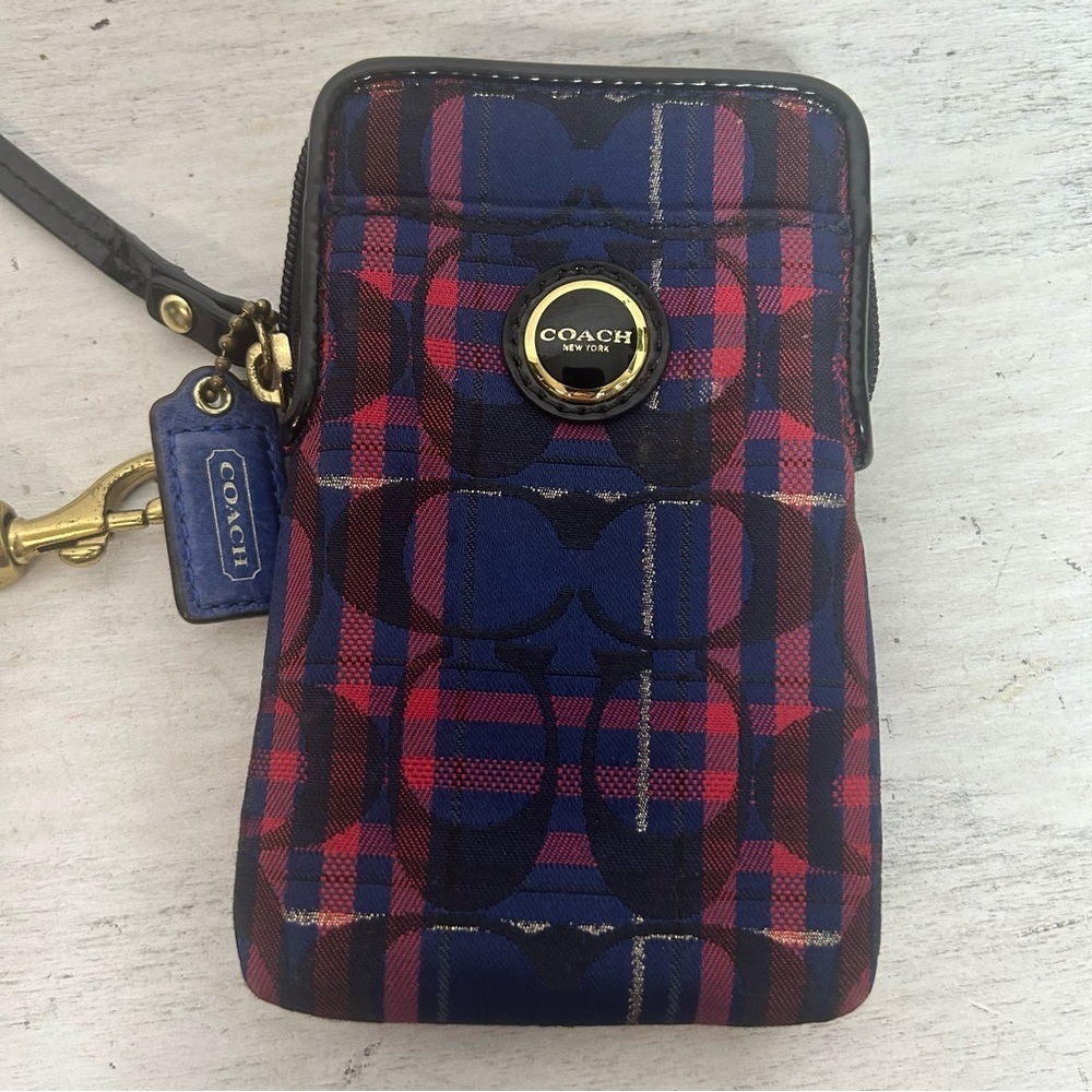 Coach Red and Blue Plaid Wallet - Picture 6 of 12